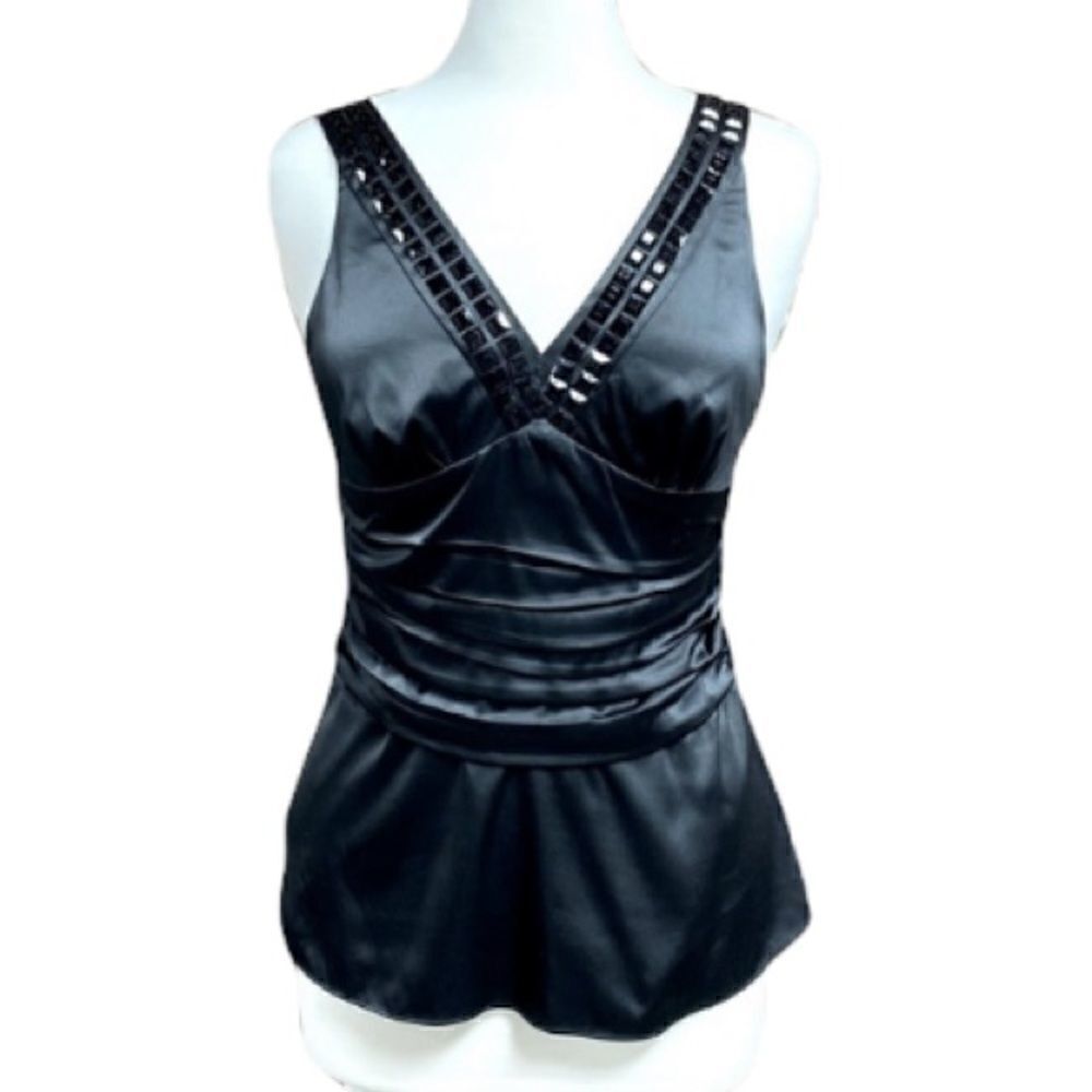 The Limited Black Beaded Sleeveless Ruched Blouse